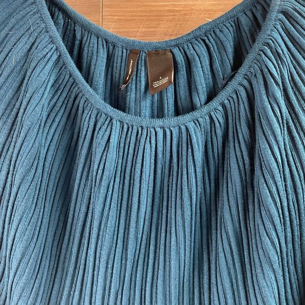 New Directions Women’s Ribbed Knit Sweater Size Large Teal Blue Long Pullover - Picture 6 of 7